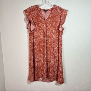 Halogen Pink Floral Short Ruffle Sleeves V Neck Mini‎ Dress Womens Medium